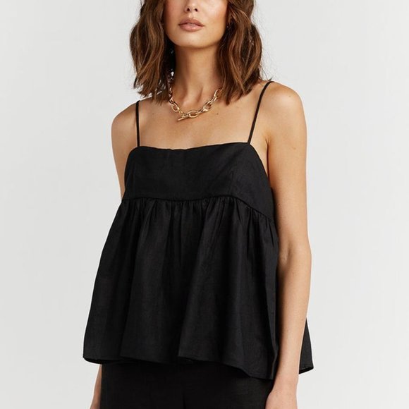 DIssh Size 10 Black Linen baby Doll Top BNWT - Picture 2 of 4
